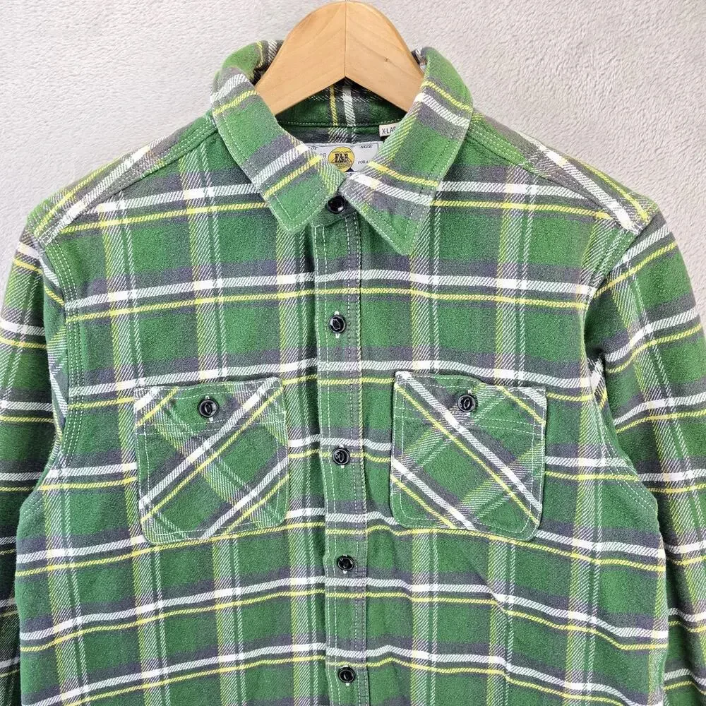 Fabrics Bronx Flannel Shirt Youth XL Green Plaid Union Made Sanforized Vintage